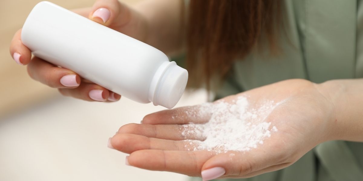 Talcum powder being applied - products like these have been linked to mesothelioma